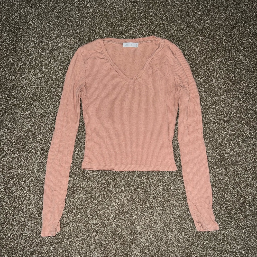 Active USA Vintage OG Salmon Pink Long Sleeve V Neck T Shirt